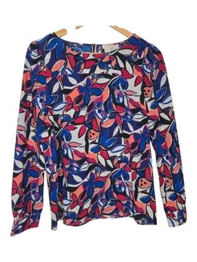 J Crew Women Colorful Butterfly Peace Print Boat Neck Blouse Size Small